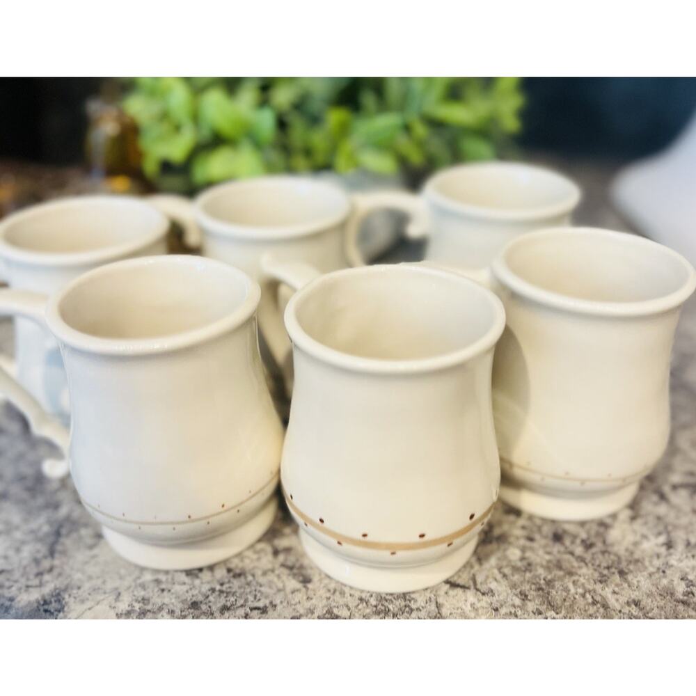 White Floral Pottery Coffee Mugs Marked Chartstone USA Set Of 6 Tea Cup - Picture 7 of 11